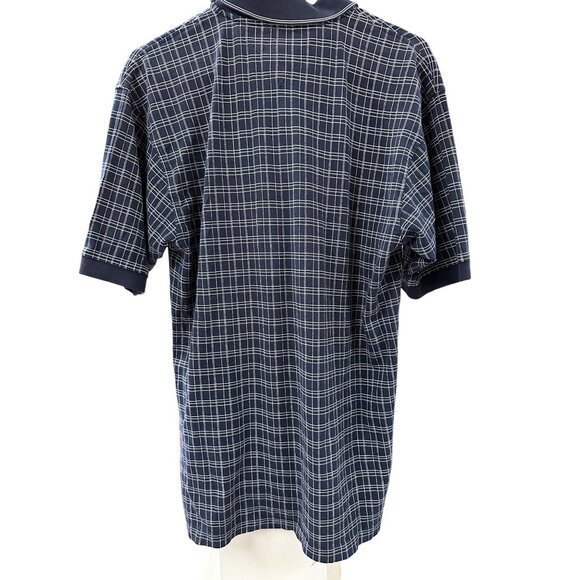 🌸3/$15🌸Small Plaid Navy Blue with Yellow Thin Stripes Polo Shirt sz Smal - Picture 4 of 4